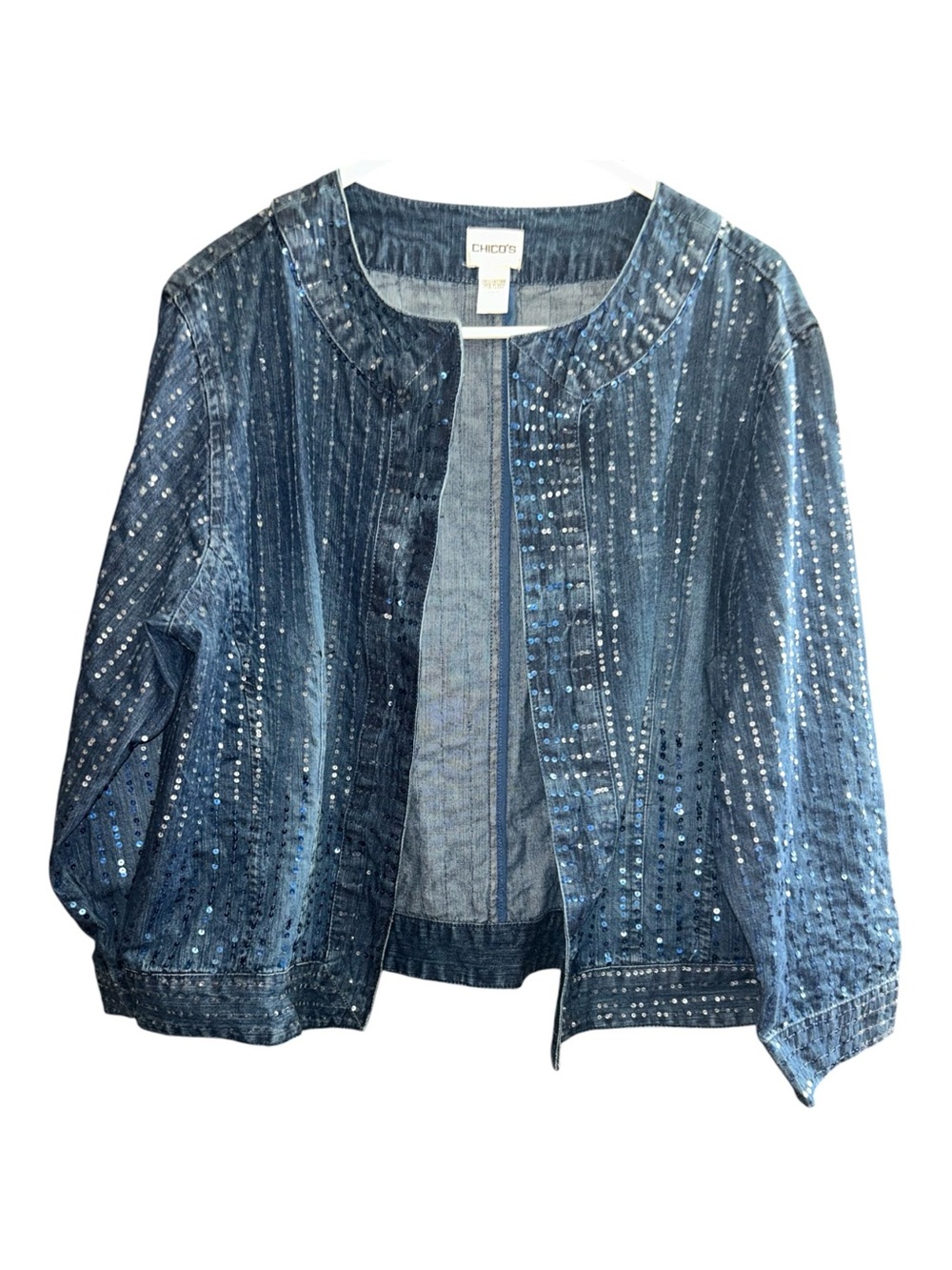 Chico's Blue Sequin-Trim Denim Jacket